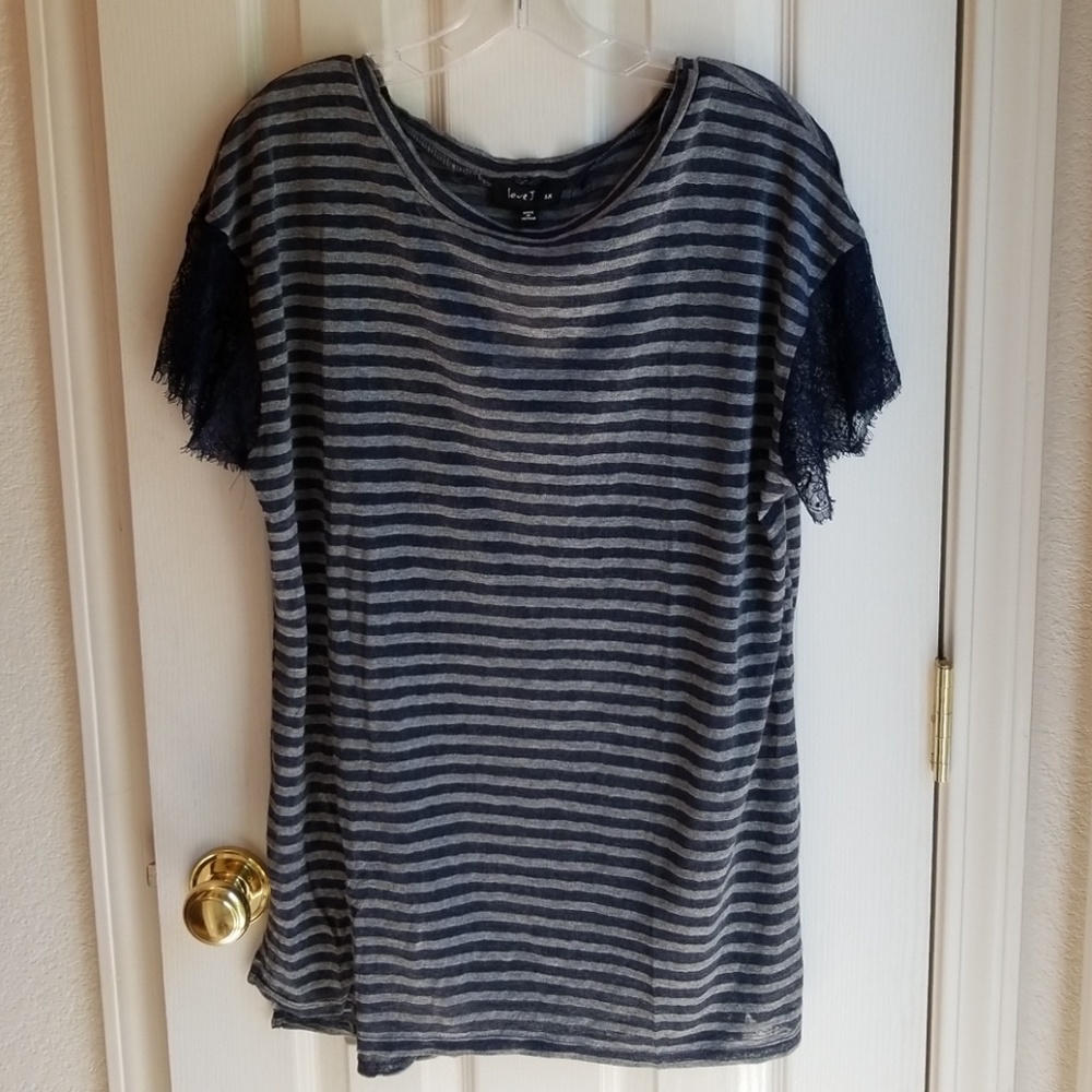 NWT LOVE J NAVY & GRAY STRIPE BLOUSE